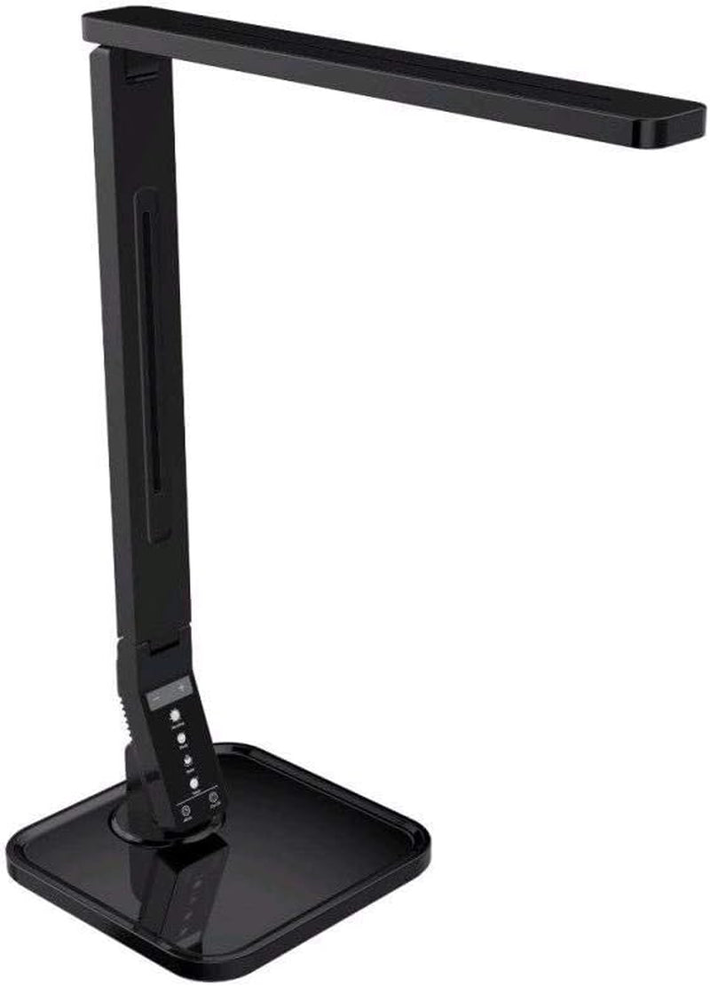 LED Desk Office Lamp, Exclusive: 27 Eye-Caring Recessed Leds, 5-Level Brightness, 4-Lighting Modes, USB Charging Port, 14W, Touch Control Panel, Dimmer, 1-Hour Auto Timer, 5V/1A, (Black)