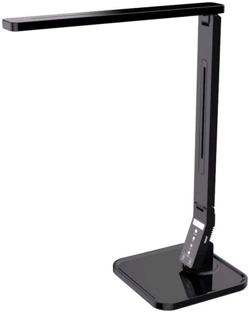 LED Desk Office Lamp, Exclusive: 27 Eye-Caring Recessed Leds, 5-Level Brightness, 4-Lighting Modes, USB Charging Port, 14W, Touch Control Panel, Dimmer, 1-Hour Auto Timer, 5V/1A, (Black)