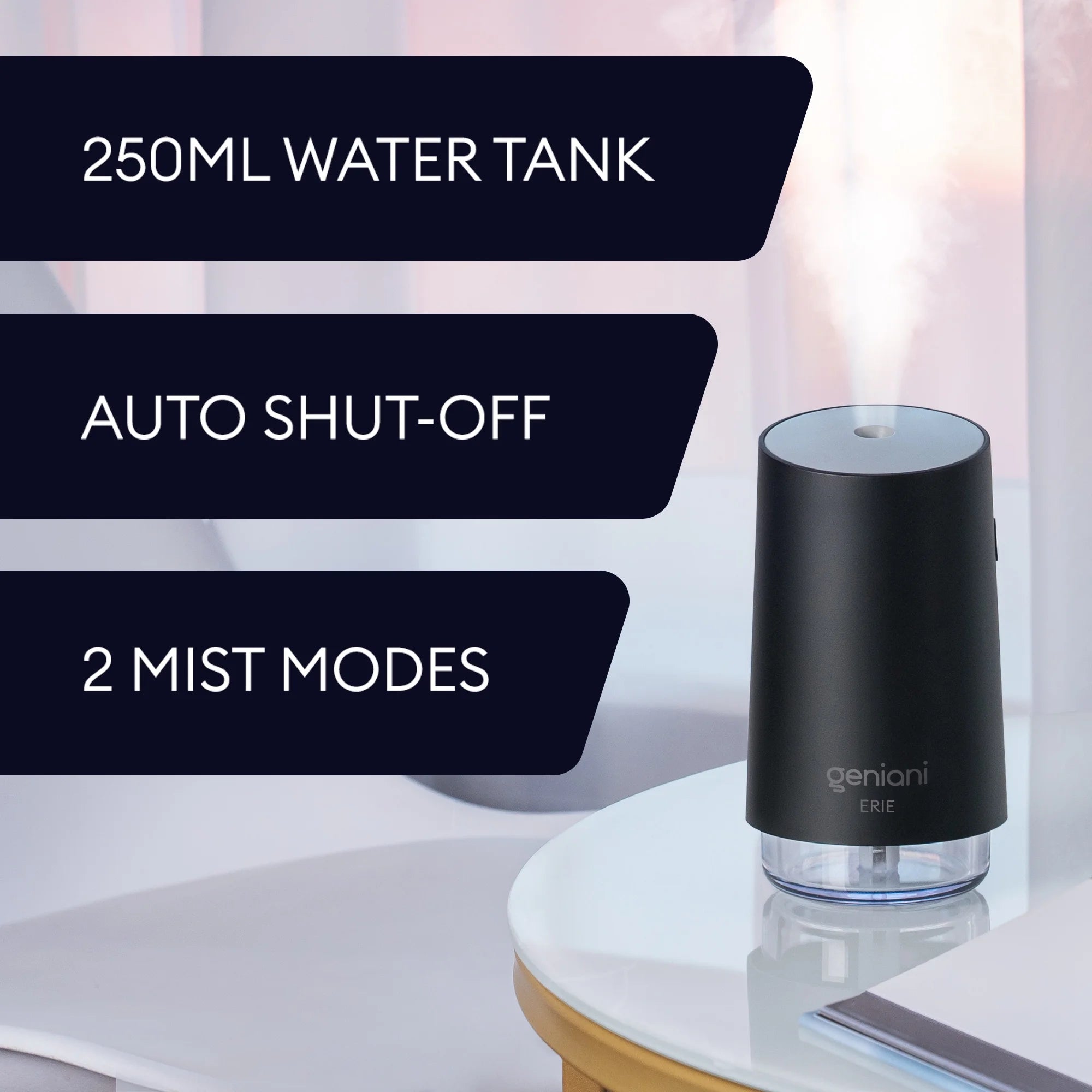 Mini Cool Mist Humidifier for Bedroom, Small Car Humidifier 250Ml Black