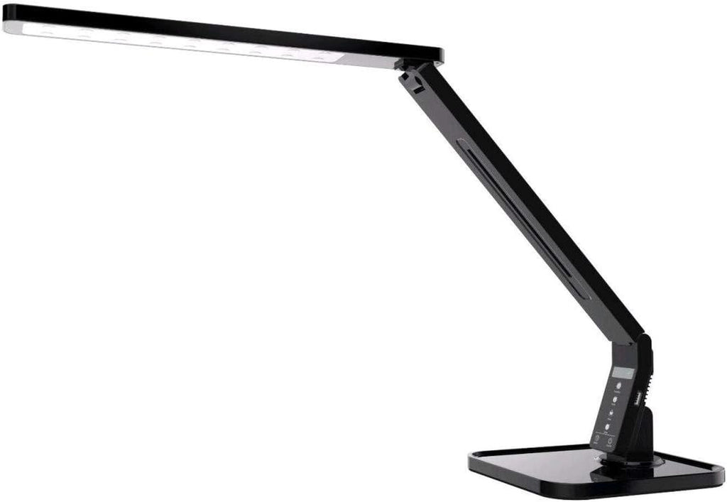 LED Desk Office Lamp, Exclusive: 27 Eye-Caring Recessed Leds, 5-Level Brightness, 4-Lighting Modes, USB Charging Port, 14W, Touch Control Panel, Dimmer, 1-Hour Auto Timer, 5V/1A, (Black)